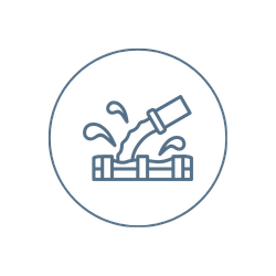 Line drawing of a liquid being poured from a bottle into a rectangular container with splashes, enclosed in a circular border—ideal for NY paving contractor Saratoga & Warren County branding.